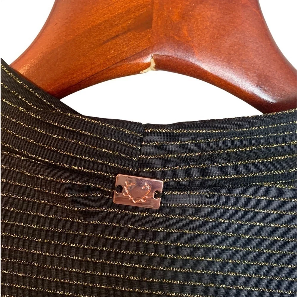 For Love & Lemons KNITZ Long Sleeve Crop Top Black & Gold Stripe XS - Picture 7 of 9